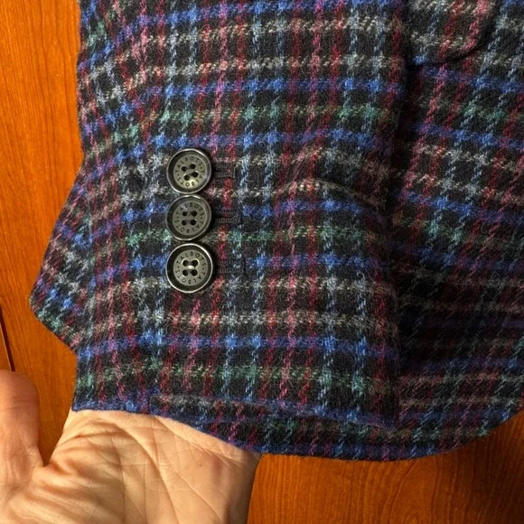 Talbots Mistletoe Plaid Shetland Wool Blazer Womens 12P Festive Eclectic Grandpa - Picture 4 of 11